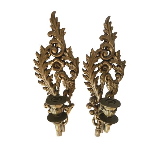 Vintage Burwood Hollywood Regency Mid Century Gold Wall Sconce Candle Holders - Picture 3 of 6